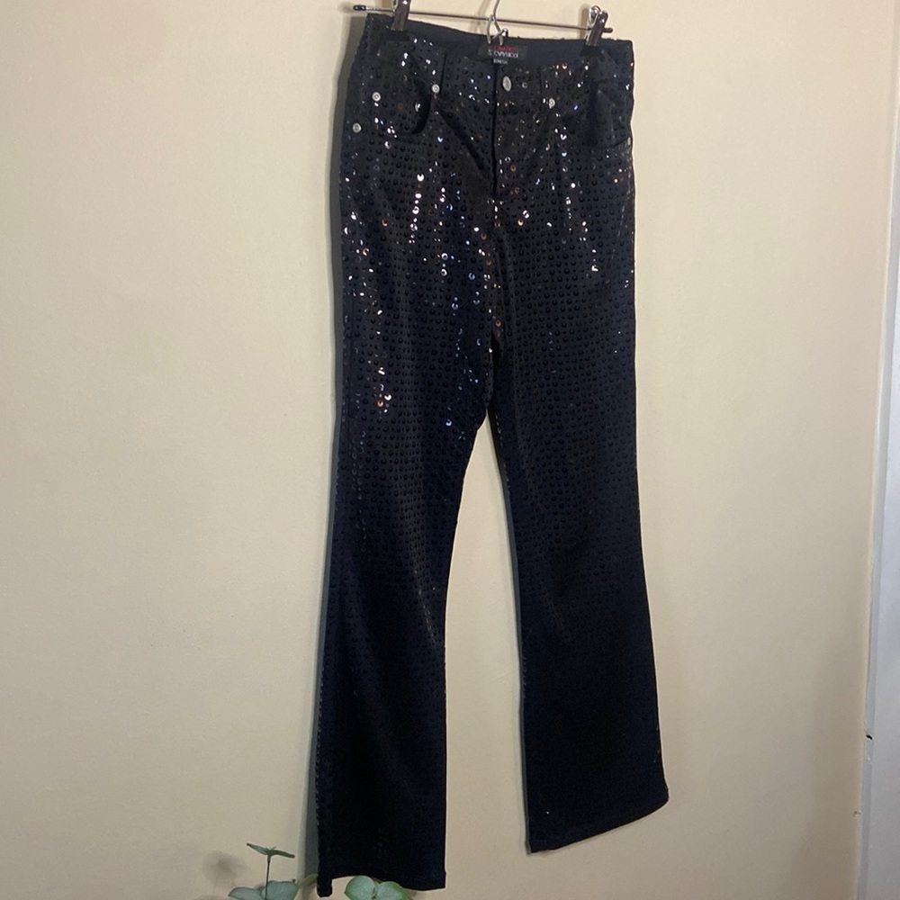 Vintage Y2k Black Z. Cavaricci sparkly Pants 5 Flare Boot Cut 2000's Glitter - Picture 2 of 6